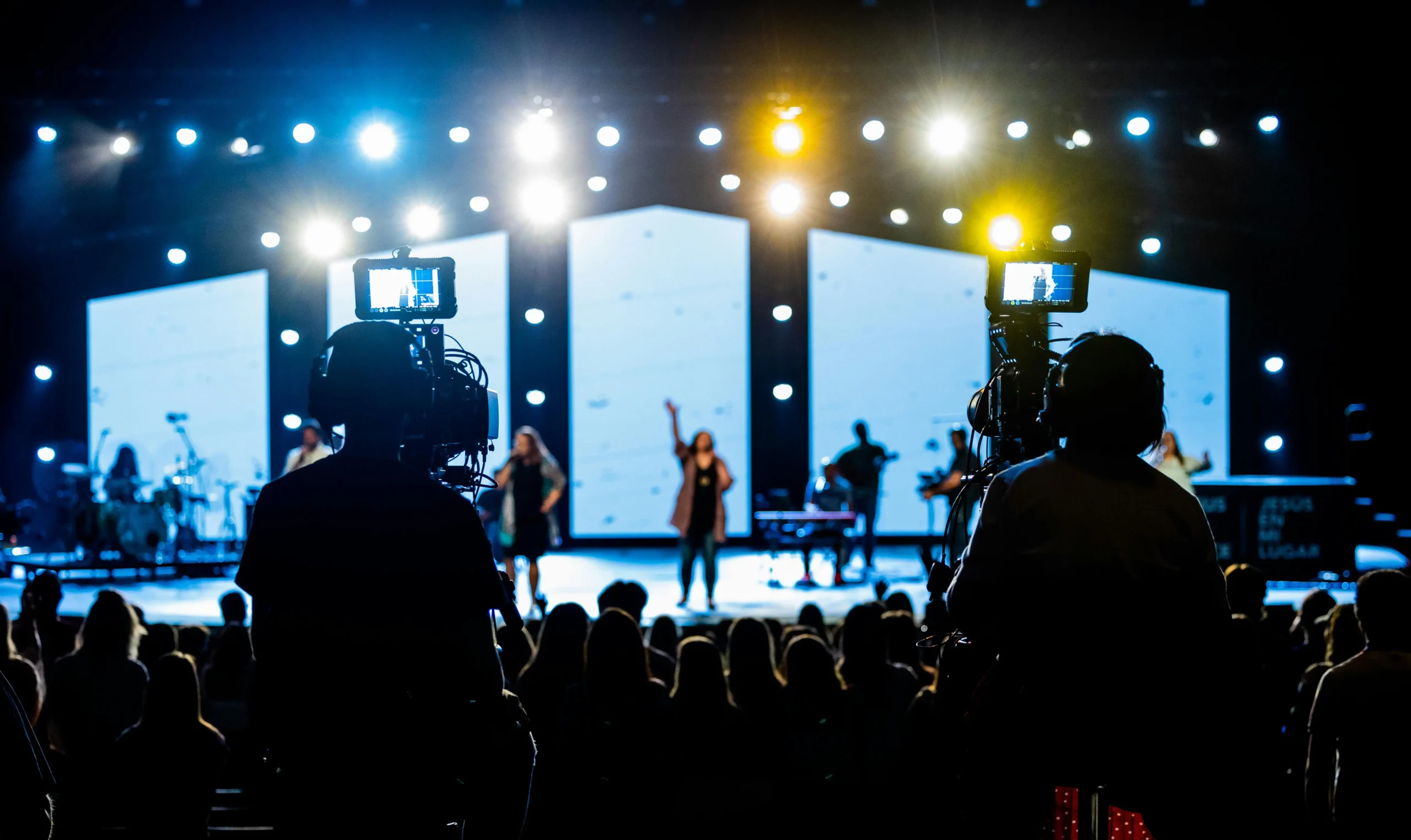 Concert performance with cameras filming
