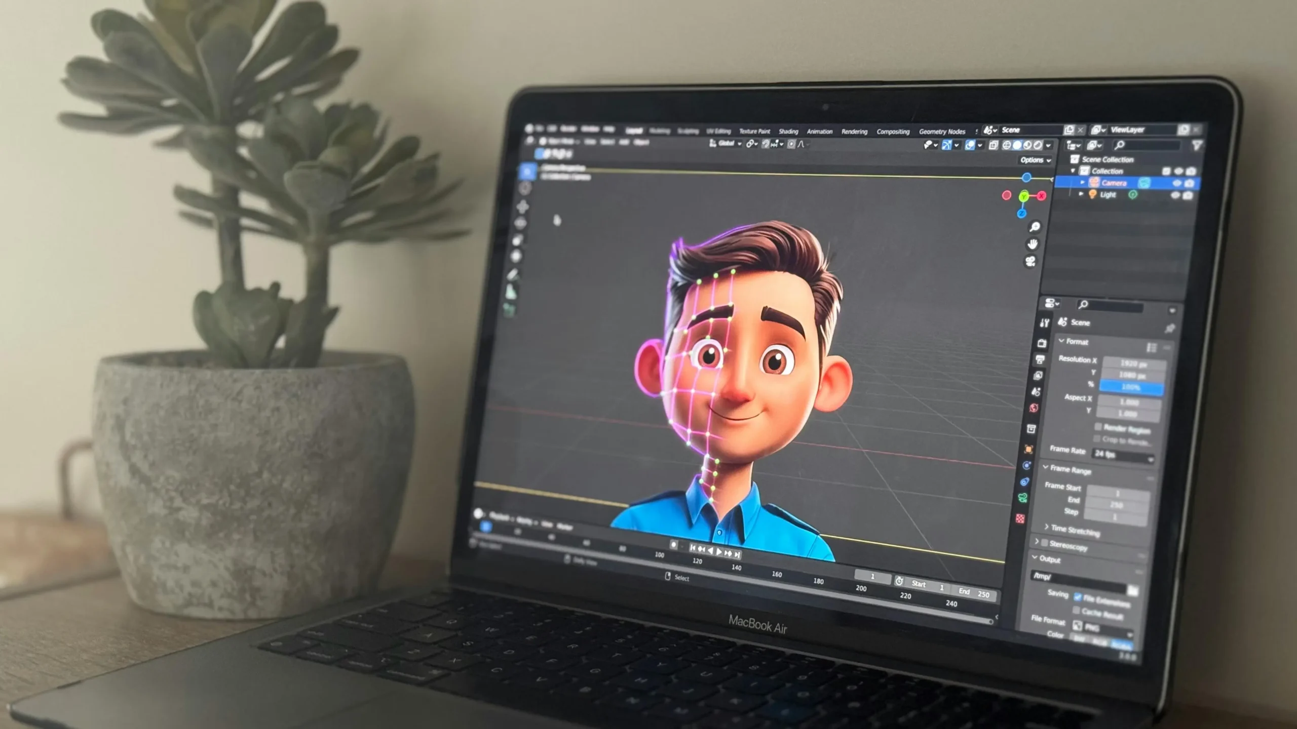 3D character modeling on laptop screen